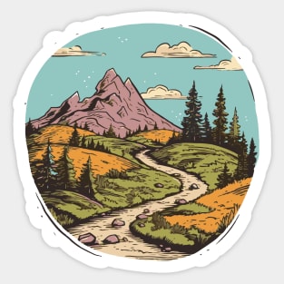 Beautiful Hiking Trail Illustration Sticker